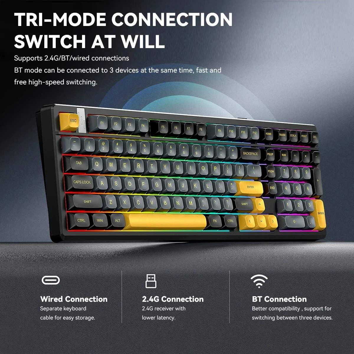 Gaming Keyboard Thocky - Teclado mecánico inalámbrico para jugar con