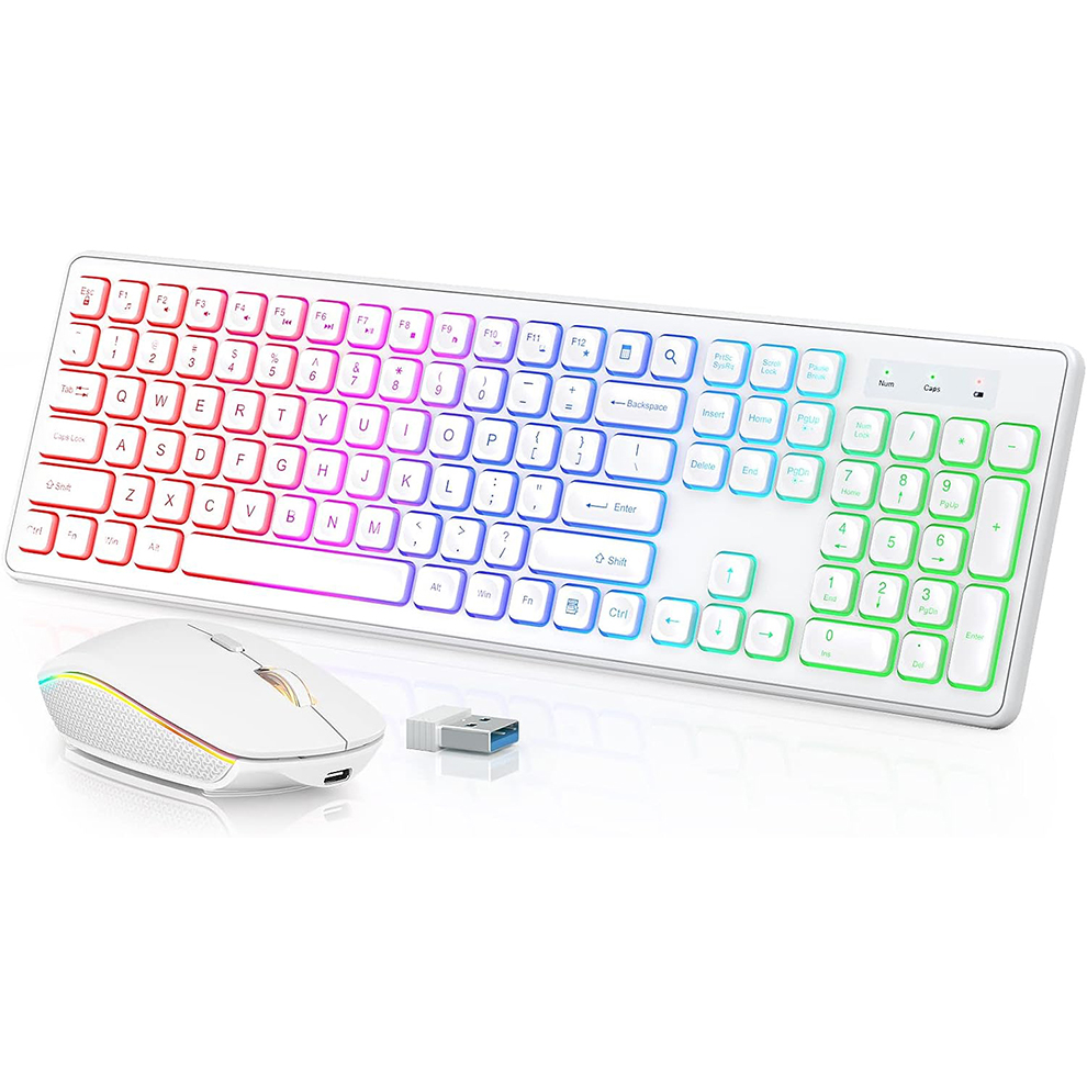 Gaming Keyboard Mouse Combo - Teclado y ratón inalámbricos retroiluminados, teclas